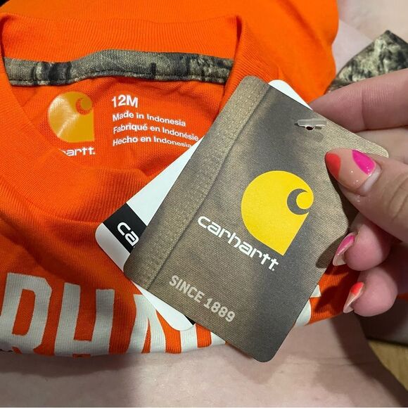 NWT Carhartt Hunt Club Camo Blaze Orange Graphic Onesie - Picture 3 of 3